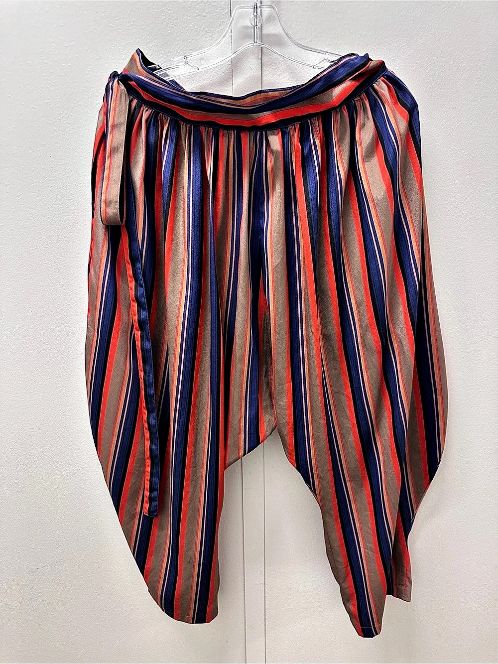 Vintage 80s Liz Claiborne Striped Belted Polyester Hammer/Harem Pants Sz 14